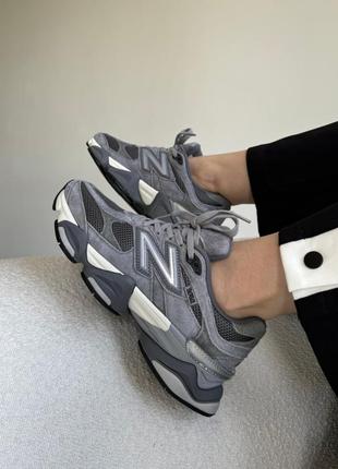 New balance 9060 grey замшевые кроссовки