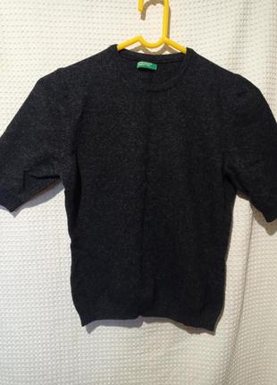 Ро3. шерстяная серая женская итальянская футболка пуловер джемпер с короткими рукавам шерсть