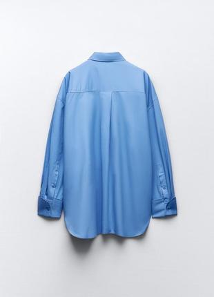 Голубая хлопковая рубашка оверсайз от zara, размер l6 фото