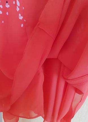 Платье коралловое с принтом коктейльное платье шифон4 фото