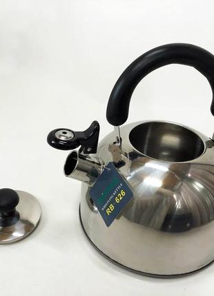 Чайник зі свистком, з нержавіючої сталі для електричних та газових плит rainberg rb-626 3л7 фото