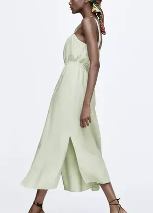Zara роскошное открытое льняное платье3 фото