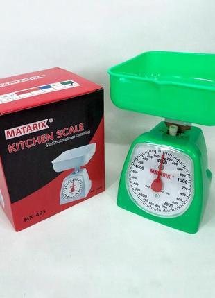 Ваги кухонні механічні matarix mx-405 5 кг, ваги для зважування продуктів. колір: зелений