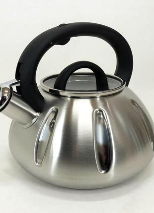 Чайник із свистком unique un-5303 кухонний на 3 літри, металевий чайник із нержавіючої сталі. колір: чорний3 фото