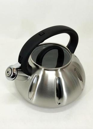 Чайник із свистком unique un-5303 кухонний на 3 літри, металевий чайник із нержавіючої сталі. колір: чорний8 фото