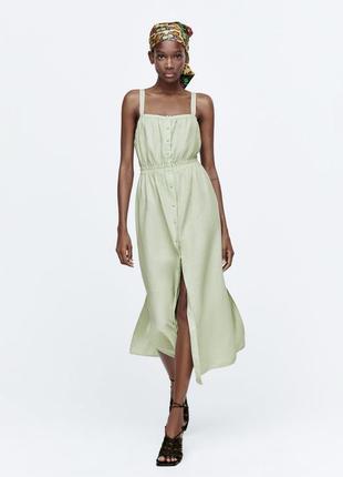 Zara роскошное открытое льняное платье1 фото