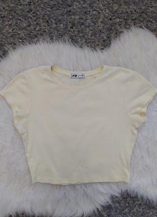 Желтый укороченный топ / футболка в рубчик / летняя одежда