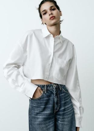 Укороченная белая рубашка zara m