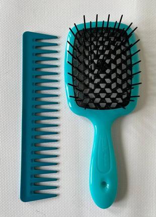 Набор расческа janeke superbrush + гребень janeke fashion comb цвет темно бирюзовый