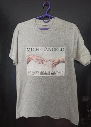 Сотворение адама фреска микеланджело футболка серая