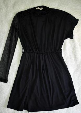 Готическое платье ◾️ ассиметричное черное платье на одно плечо рукав сетка