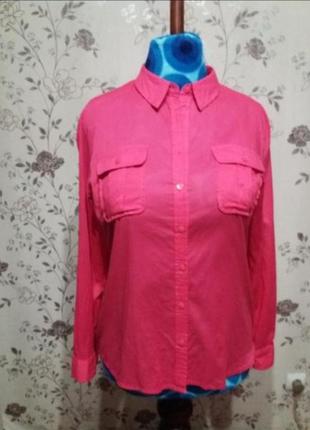 Яркая хлопковая рубашка с накладными карманами 44-46 размер laura ashley