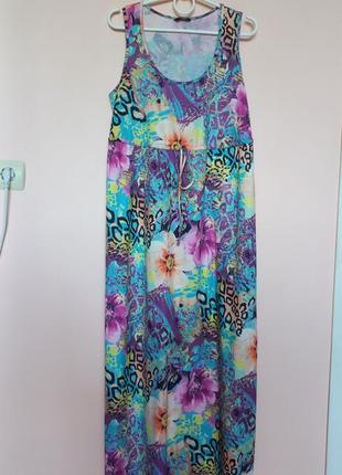 Яркое цветочное длинное платье, летнее платье в цветы, летний сарафан 48-50 г.