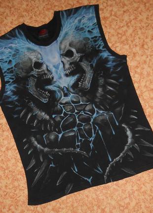 Майка безрукавка spiral liquid blue skull death/черепа