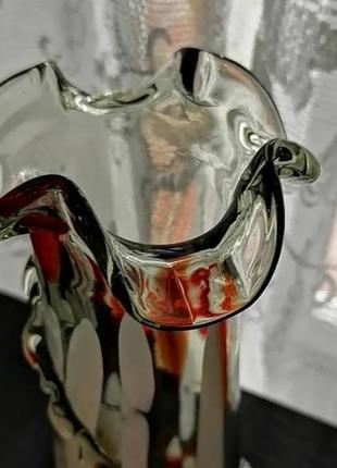 Винтаж! 🌷🦋 красный май комплект интерьерный из гутного художественного стекла ваза и кувшин ссср8 фото