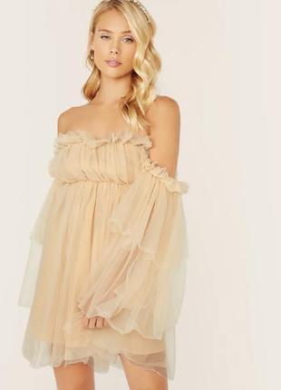 Свет персиковое платье без плеч shein