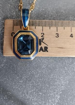 Кольє m&s в золотому тоні з шикарним кулоном синій кристал емаль вінтаж9 фото