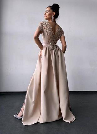 Жіноча якісна вечірня довга елегантна сукня максі в підлогу з мереживом на вихід, на випускний