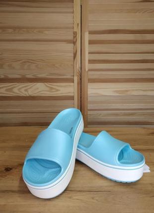 Крокс крокбенд платформа блакитні слайди crocs crocband slide platform cantaloupe/white blue ice