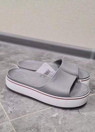 Крокс платформа серые слайды crocs crocband platform slide grey