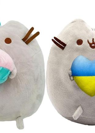 Набор мягких игрушек s&t пушин кэт с сердцем и pusheen cat с мороженым 21х25 см и18х15 см серый (n-10394)