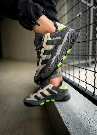 Мужские кроссовки adidas niteball grey five адидас бойбол серого с салатовым цветами6 фото
