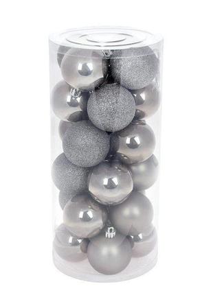 Набір пластикових новорічних куль flora 24 шт d-6 см сріблястий (12415) (bbx)