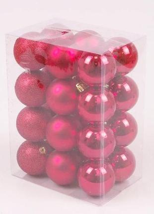 Набір пластикових новорічних куль flora 24 шт d-6 см червоний (44415) (bbx)