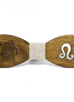 Класична дерев'яна краватка метелик gofin wood з знайом зодіака лев gbdh-8439