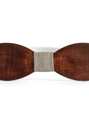 Дерев'яна краватка метелик gofin класична темна с сірий тканью gbdh-8018