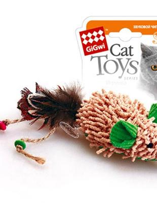 Іграшка для котів миша з електронним чипом gigwi melody chaser текстиль перо 7 см (75030) (bbx)