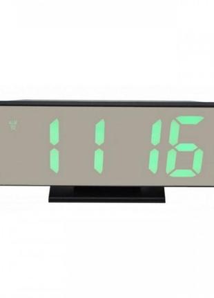 Годинник настільний ukc з дзеркальною поверхнею будильником від мережі та від батарейок із зеленим підсвічуванням 18.4 см