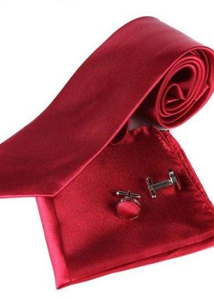 Вишневий набір gofin краватка 8 см, хустка, запонки gzl-3605