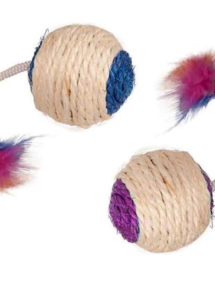 Іграшка для котів flamingo bouly sisal ball feather діаметр 6 см (5400585011159) (bbx)