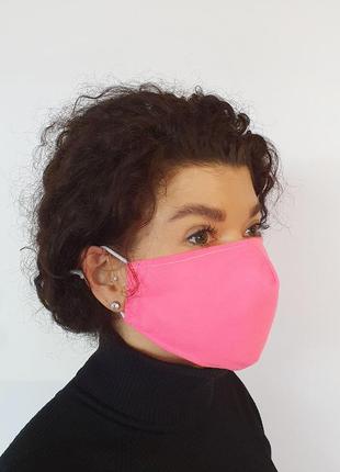 Маска захисна попелюшка на обличчя багаторазова 2-шарова рожева (м2005)