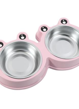 Миска для котів і собак подвійна 36*20*5,5 см taotaopets frog 135501 рожевий
