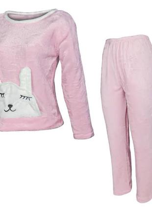 Женская пижама теплый флисовый домашний костюм lesko bunny 2xl pink (10443-55361) (bbx)