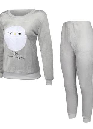 Женская пижама домашний теплый костюм lesko owl l gray (10439-55552) (bbx)