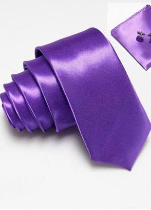Набор светло-фиолетовый, узкий галстук, платок, запонки gzp-3502 (bbx)1 фото