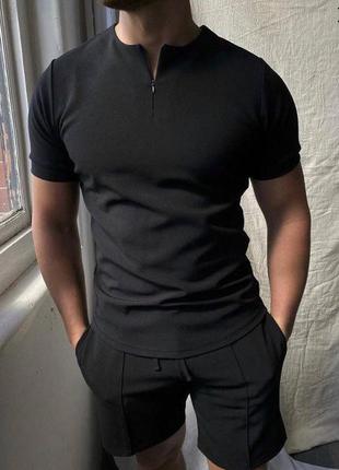 Костюм футболка свободного кроя рубашка майка шорты короткие комплект мужской стильный базовый черный бежевый2 фото
