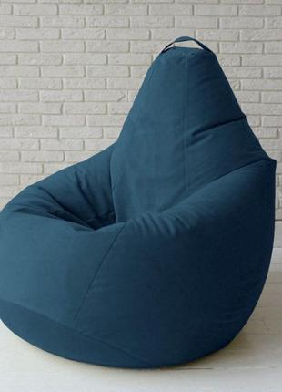 Безкаркасне крісло мішок груша з внутрішнім чохлом coolki велюр темно-синій xxl130x90