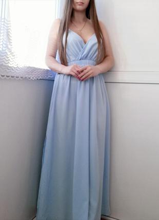 Плаття жіноче блакитне з розрізами2 фото