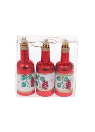 Набір ялинкових прикрас bonadi пляшки 3 шт 10 см червоний (195-d32) (bbx)