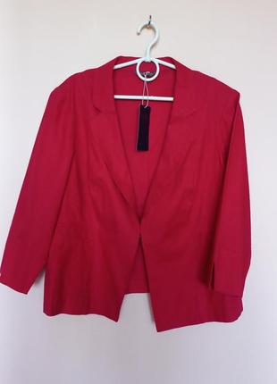 Малиновий льняний класичний піджак, жакет льон, малиновый пиджак классика 54-56 р.