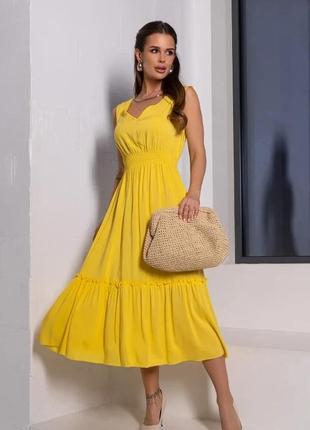 Жовте бавовняне плаття з відкритою спинкою, коттон, повсякденний xxl 3xl