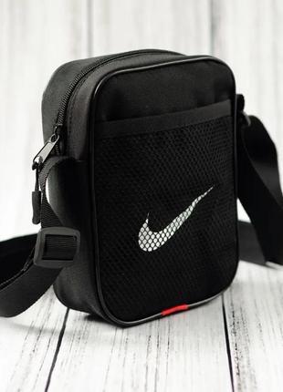 Барсетка nike чоловіча через плече, спортивна тканинна брендова сумка найк прямокутна чорна