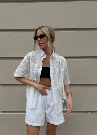 Костюм хлопковый прошва шорты и рубашка