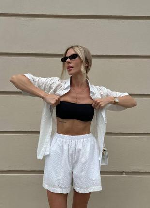 Костюм хлопковый прошва шорты и рубашка