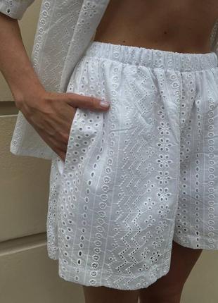 Костюм хлопковый прошва шорты и рубашка