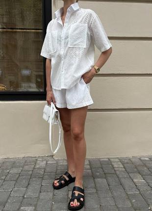Костюм хлопковый прошва шорты и рубашка